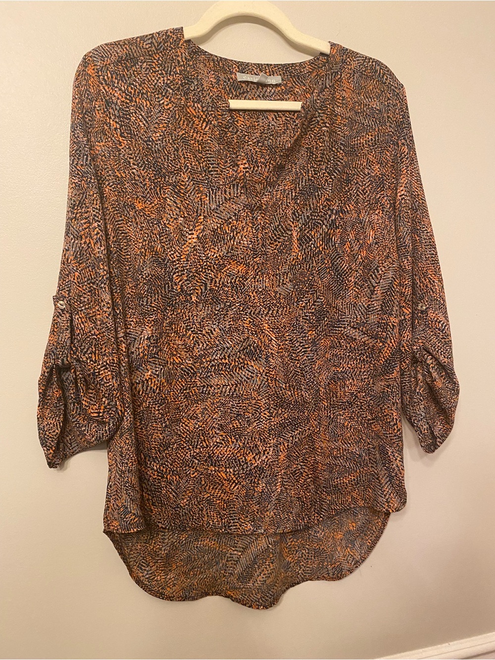 Daniel Rainn Abstract Print V-Neck Tunic in Orange and Black